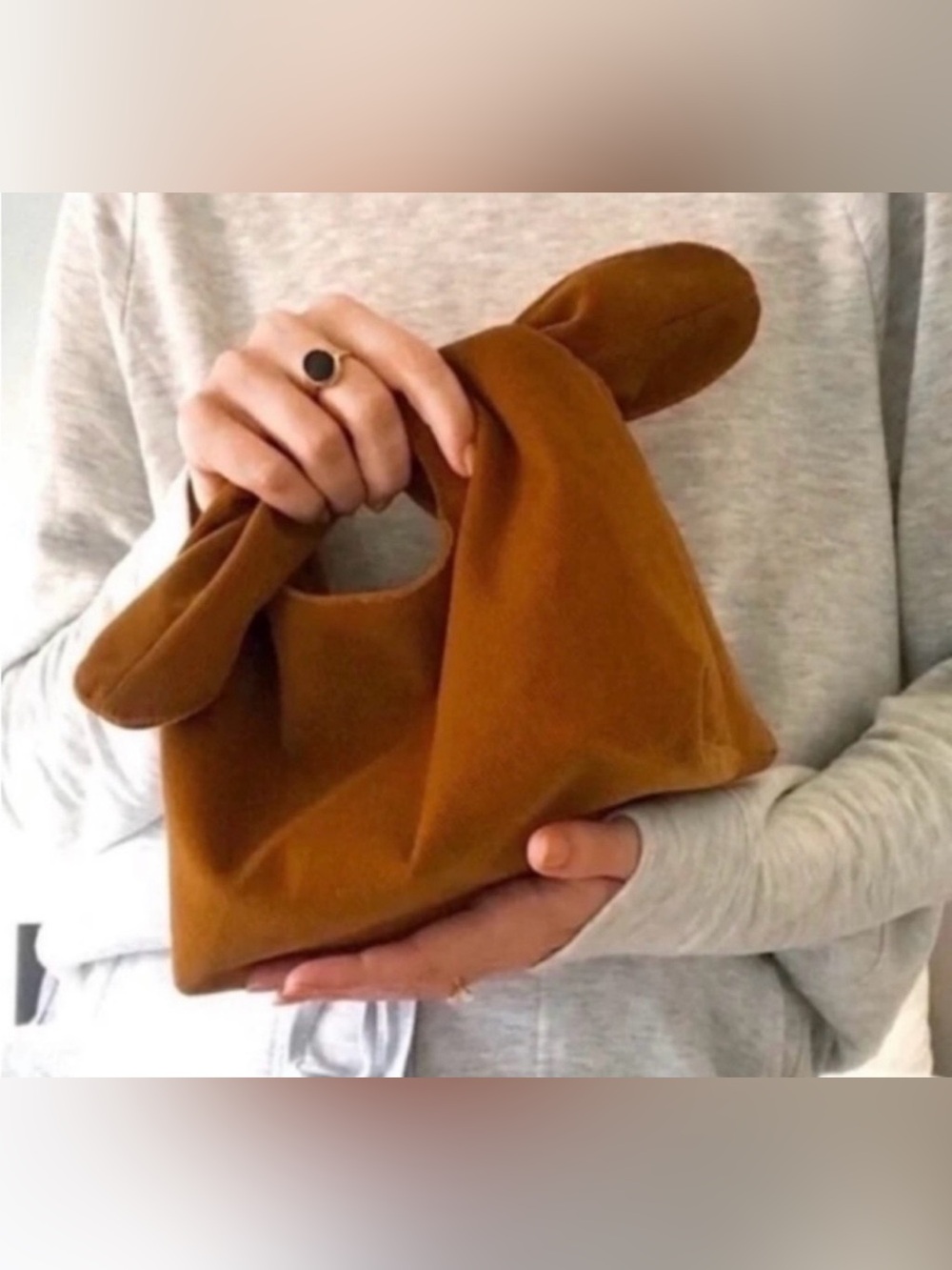 Merit|Corduroy Knot tie makeup bag in neutral tan brown earthy tone•Boho staple